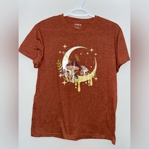 Shein Burnt Orange Mushroom Moon T-shirt
